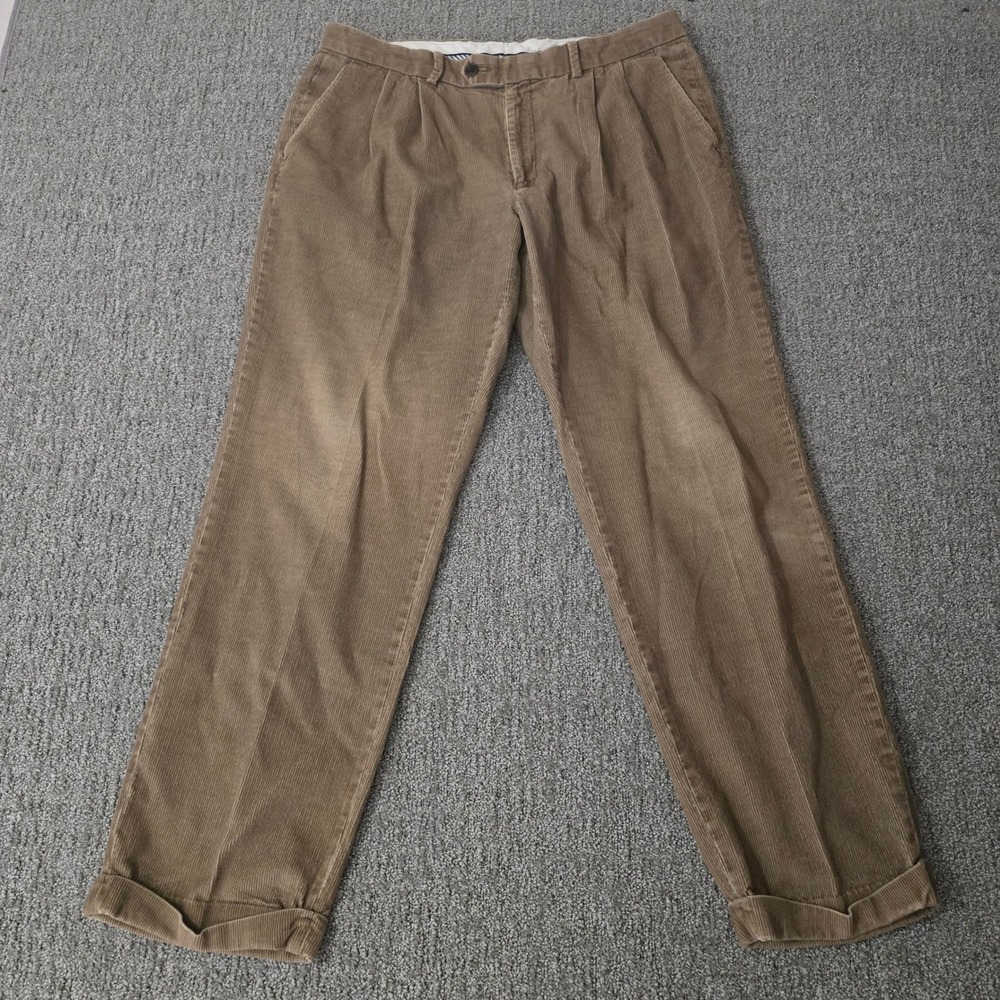Lauren Ralph Lauren Mens 34W Corduroy Pants Pleated Cuffed Wide Wale Brown
